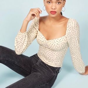 Reformation Reign Top in Pepper polka dot print